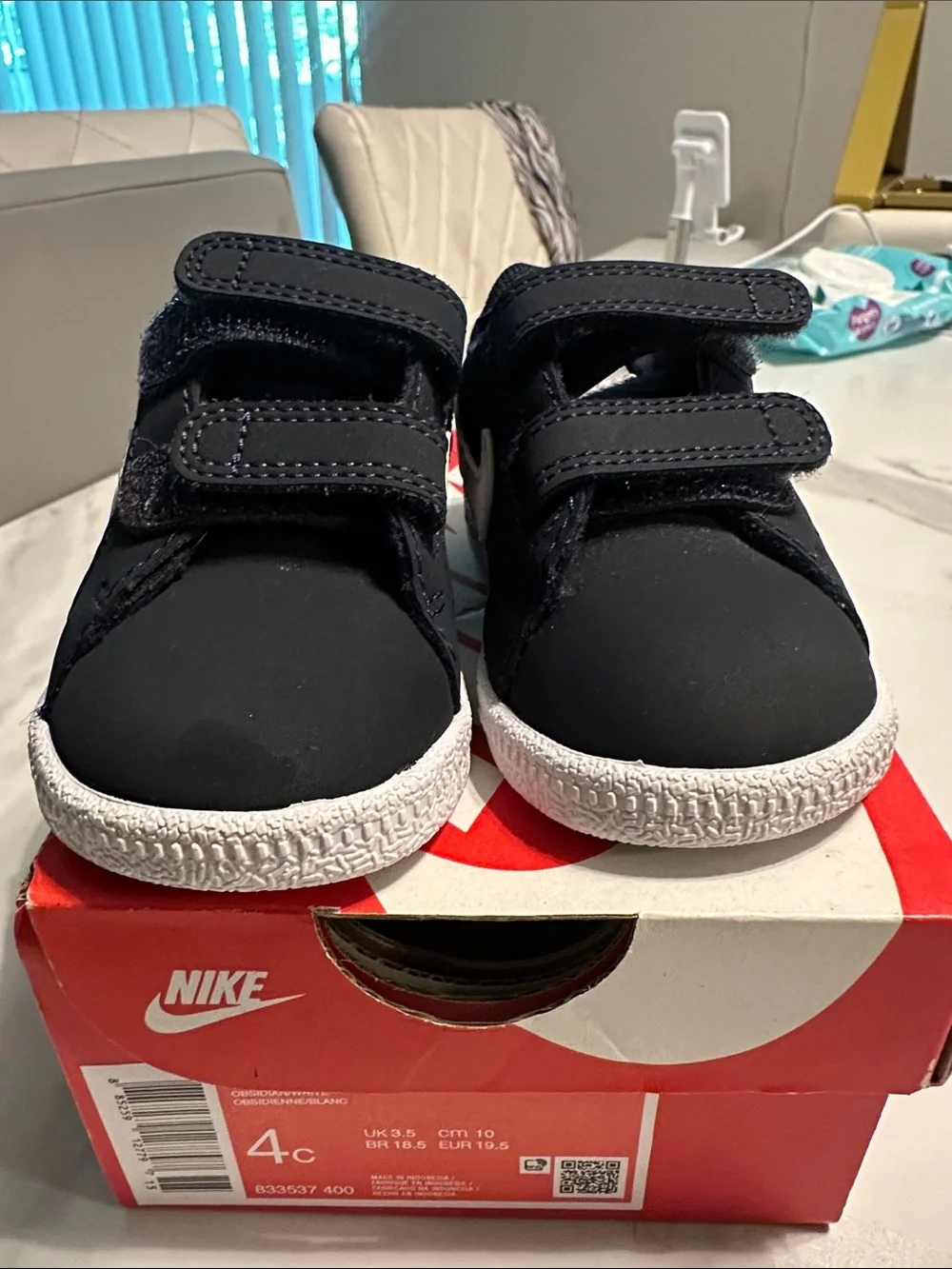 Nike Kids Black and White Swoosh Velcro Sneakers